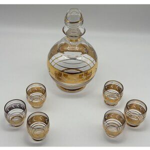 Vintage Czechoslovakia Bohemia Cordial/Liquor Decanter & Six Glasses Barware Set
